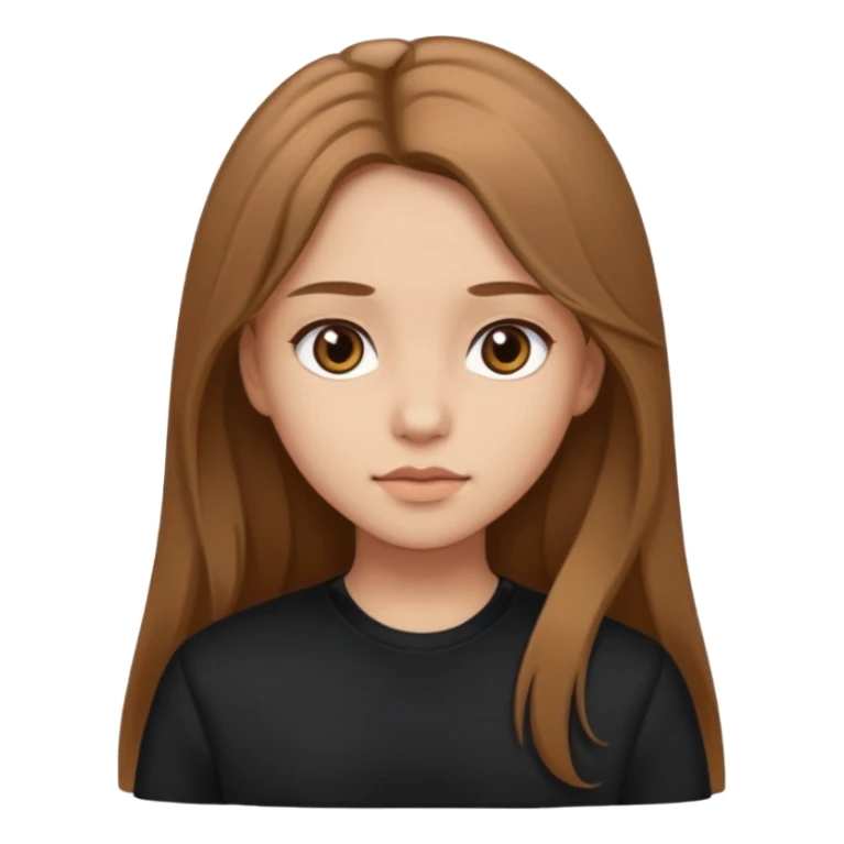 Create a girl with light brown long hair and brown eyes with soft face features wearing black clothes sticker