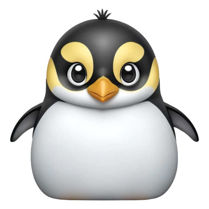 cinematic-cute-emperor-penguin-portrait-emoji,-head-tilted-playfully-and-inquisitively,-with-glossy,-pristine-plumage,-sparkling-eyes-filled-with-curiosity,-simplified-yet-irresistibly-adorable-features, black, large black eyes face, zoomed in sticker