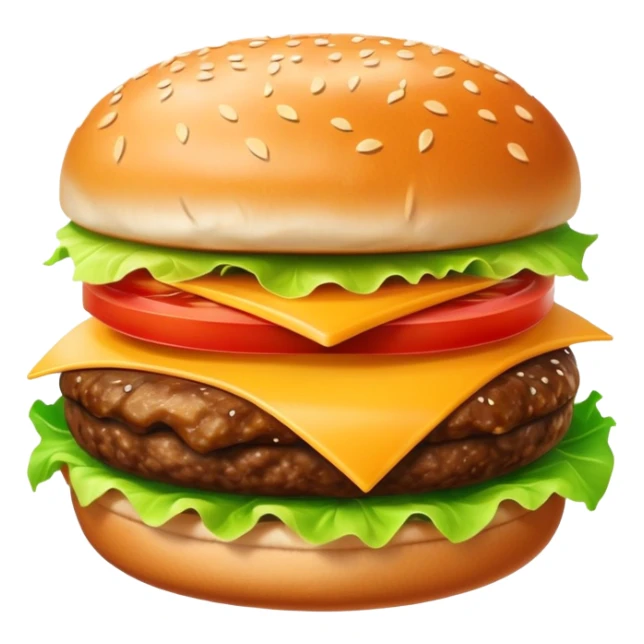 delicious juicy hamburger with cheese, lettuce, tomato sticker