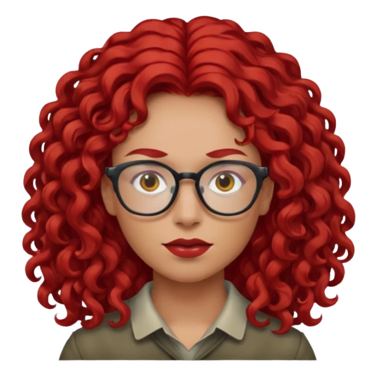 Peli roja rojo fuerte , con lentes pelo rizada largo sticker