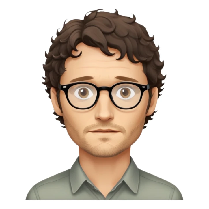Will Graham from NBC show Hannibal, played by Hugh Dancy. Will Graham has medium curly hair, wears glasses and has LIGHT stubble, no mustache.  sticker