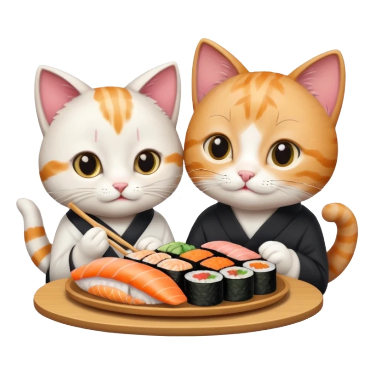 cute girl cat and a cute boy cat eating sushi together sticker
