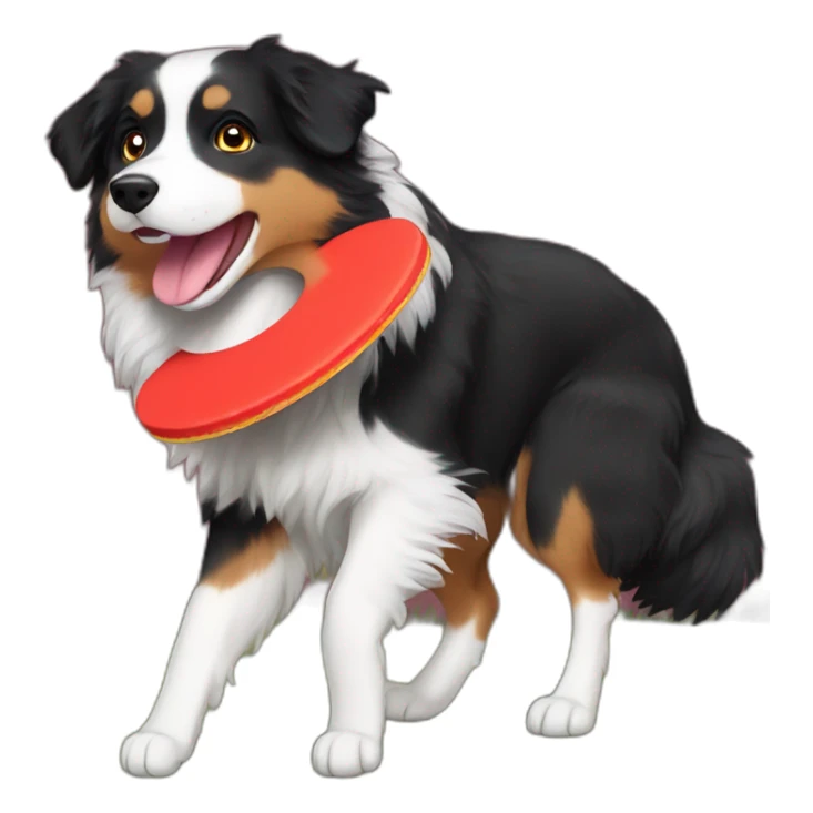 Black Tri Australian Shepherd catching a red Frisbee sticker