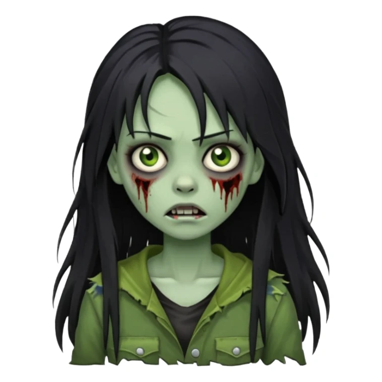 girl zombie with black long hair and franja sticker