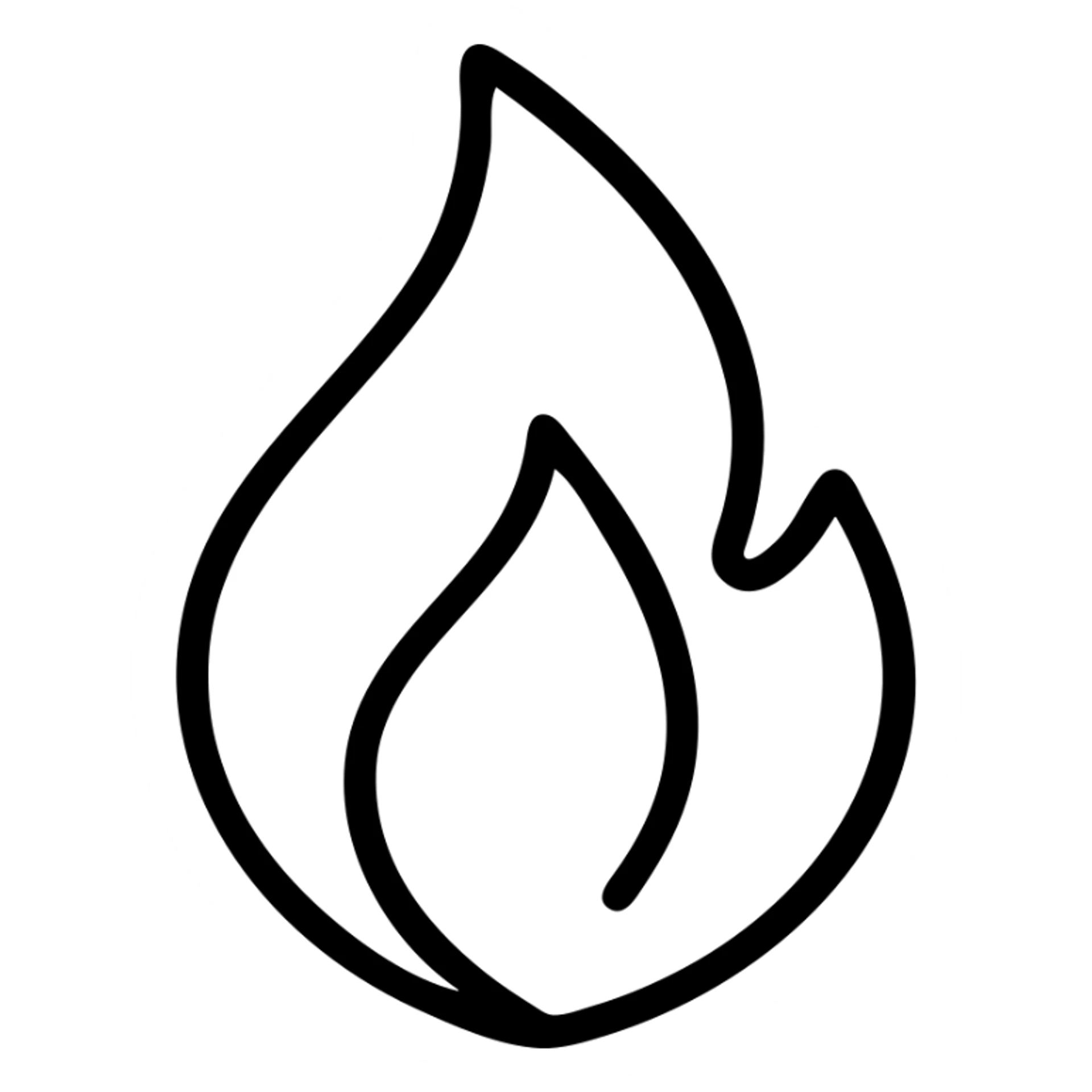 blue abstract flame shape, geometric, no fill, bold black outline sticker