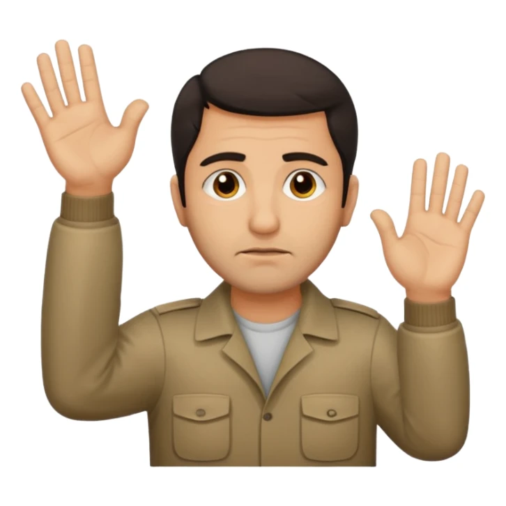 surrenders, portray an authentic 1980 Iraqi with a sad face and raised hands sticker