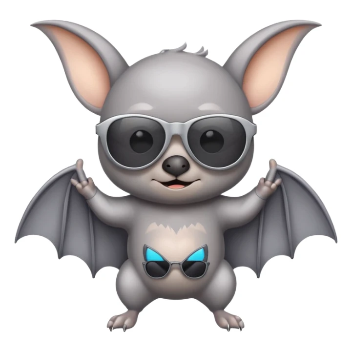 cute gray pastel bat with sunglasses, full body sticker
