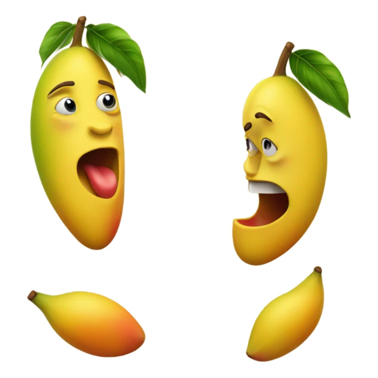 Mango with a face kissing a banana with a face sticker