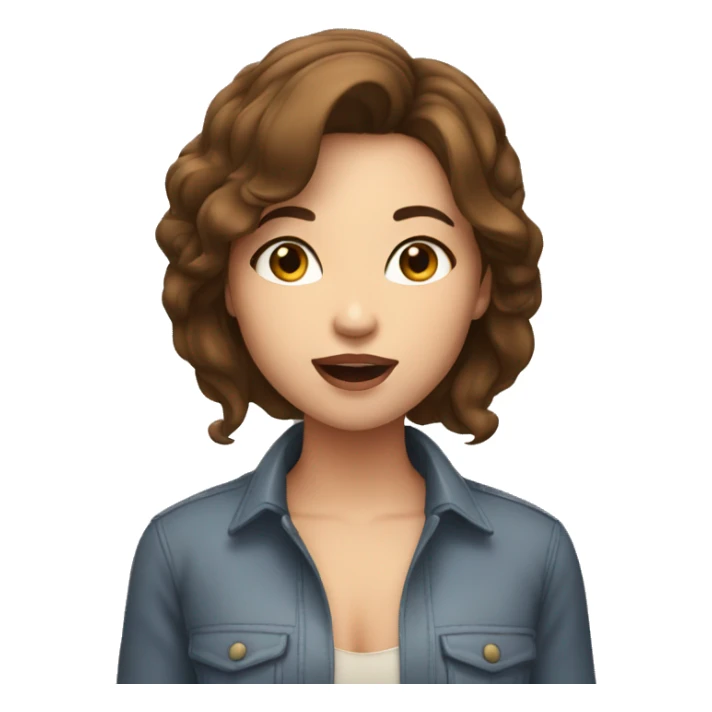 A girl with middle short brown hair and nude lips singing sticker