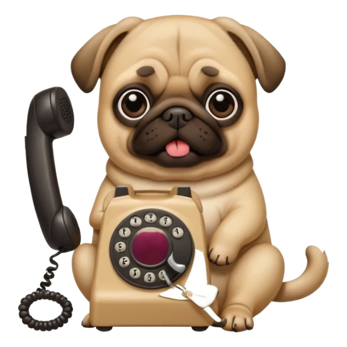 a pug holding a classical telephone to its ear sticker