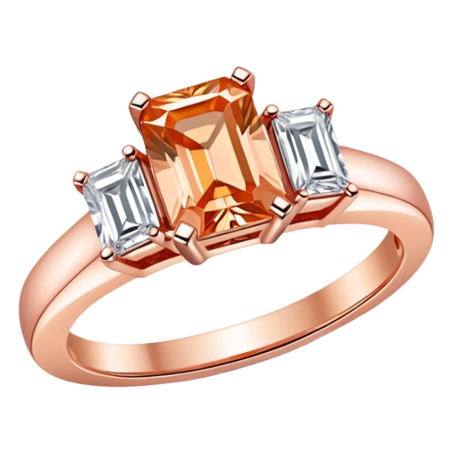 Rectangle cut peach diamond ring rose gold with two white diamonds  sticker
