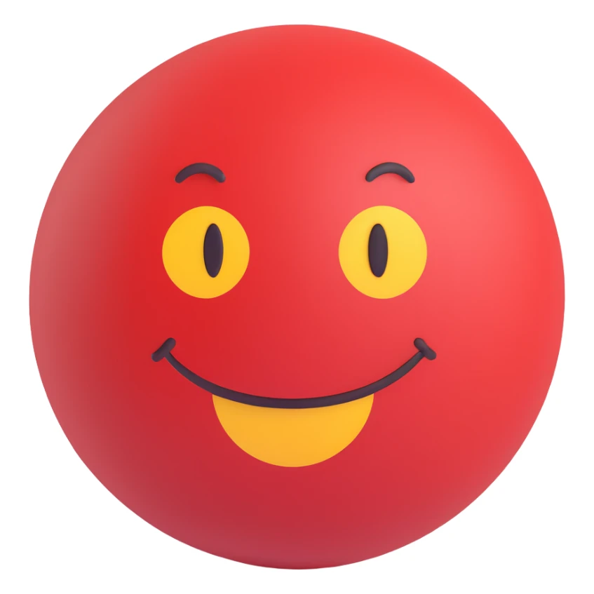 3D smiley emoji, round shape, red color, with text 'csak lazán', relaxed face sticker