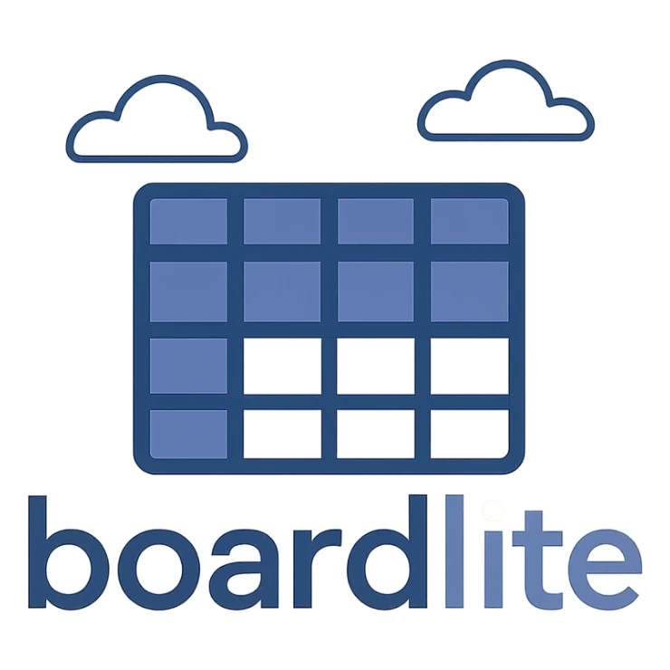 logo for Boardlite app compound wordmark with 'board' as stylized grid or panel and 'lite' as glowing illuminated element, abstract clean professional style, no person or animal sticker
