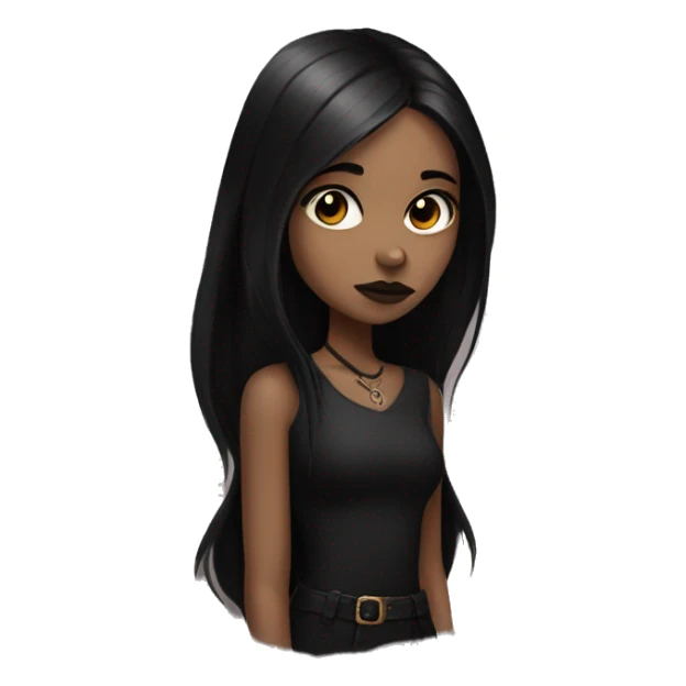 Brown goth girl with long black hair portrait  sticker