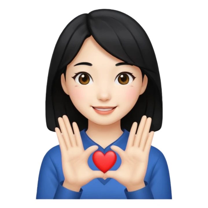 Smiling girl doing the Korean heart sticker