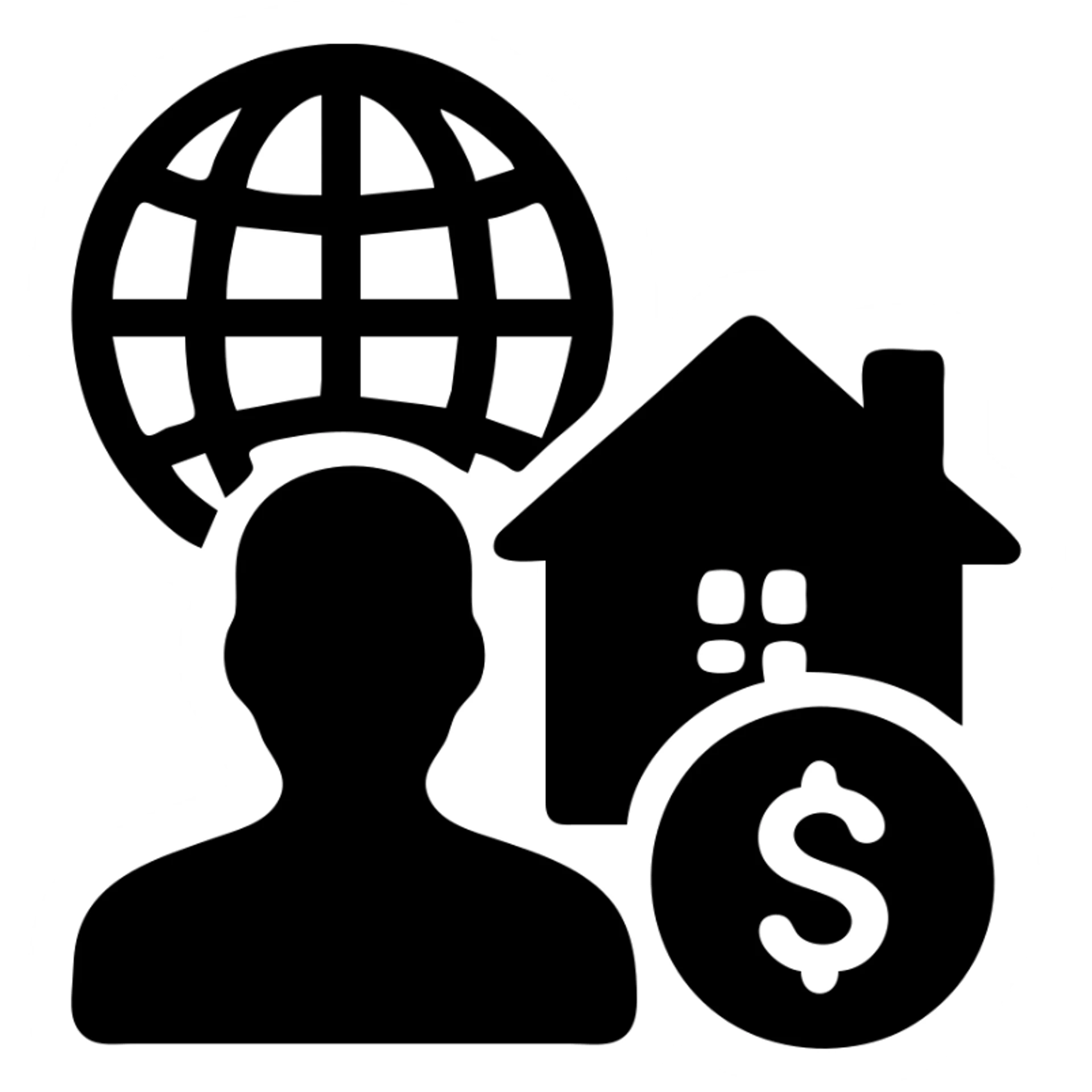 ícono de real estate que refleje a nuestro cliente ideal: Inversionistas globales Que buscan oportunidades rentables en desarrollos de lujo, propiedades con retorno inmediato o gestión profesional de renta. sticker
