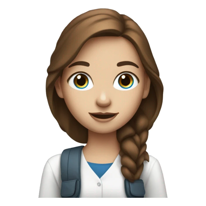 white IT girl student holding laptop, blue eyes, brown hair sticker