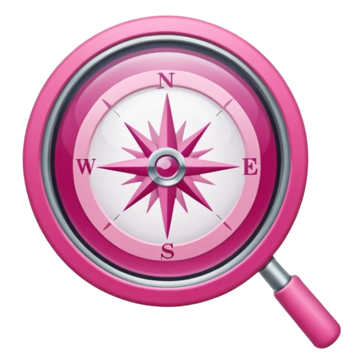mix light pink dark pink and white girly internet compass logo with a small magnifying glass sticker