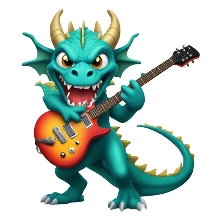 Mean Dragon breathing fire with electric guitar sticker