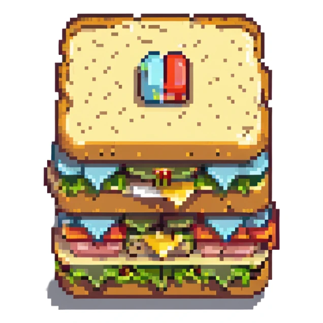 pixel art giant sandwich with '1kg' above it sticker