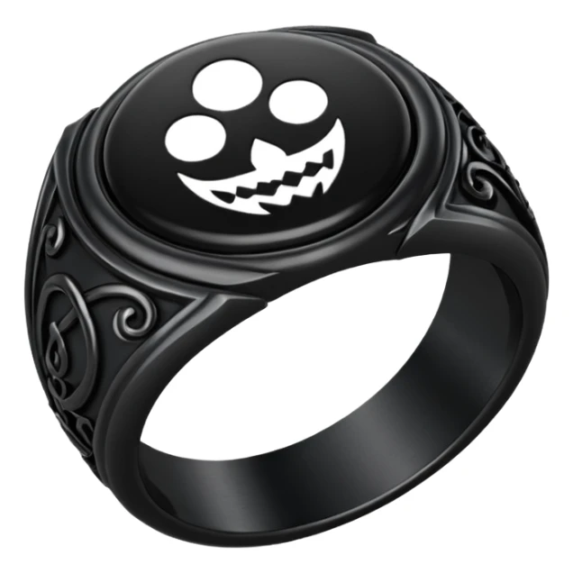 iOS emoji, minimal dark fantasy ring, black metal, flat sticker
