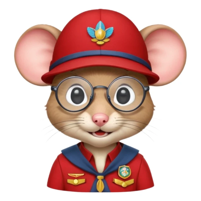 humaniod mice with a scout hat with glasses red uniform sticker