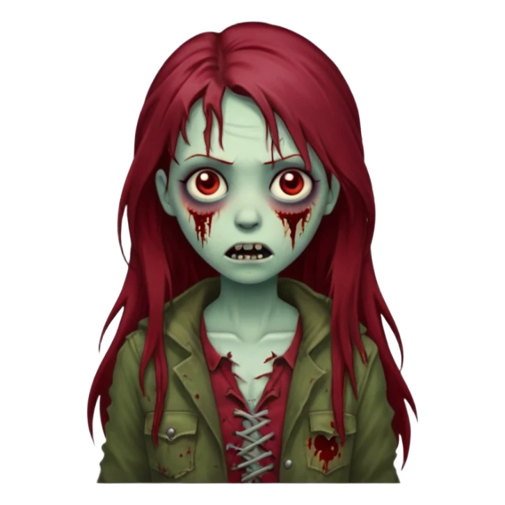 A zombie girl with dark red long hair sticker