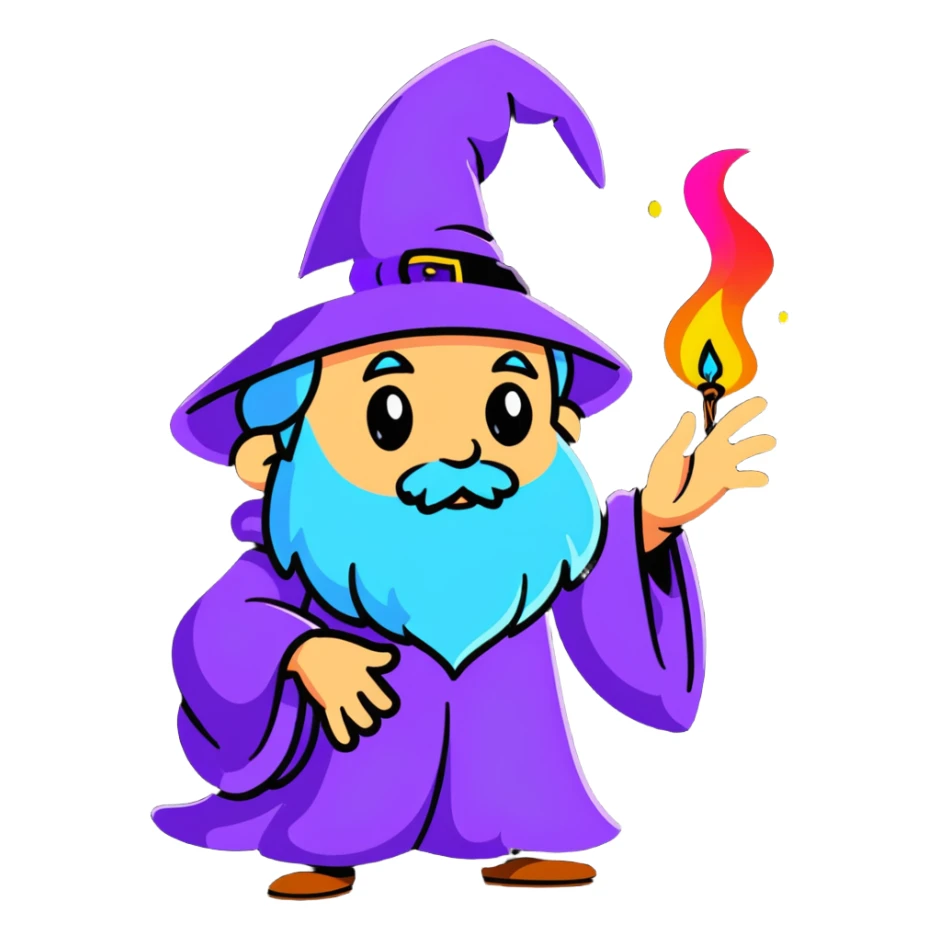 cartoon wizard casting a spell with colorful magic swirls sticker