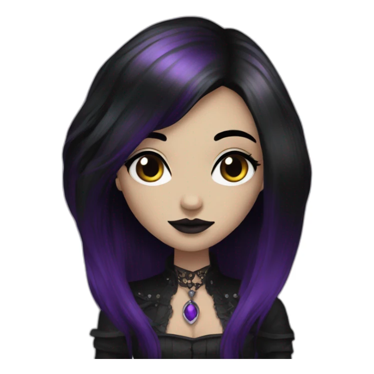 Queen gothic girl long dark black and purple hair sticker