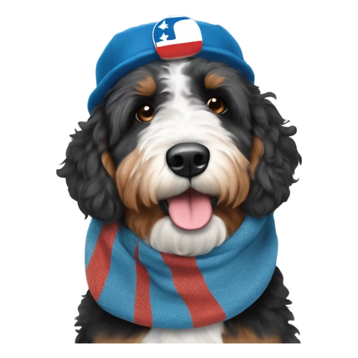 Bernedoodle with tennessee smokies hat and scarf sticker