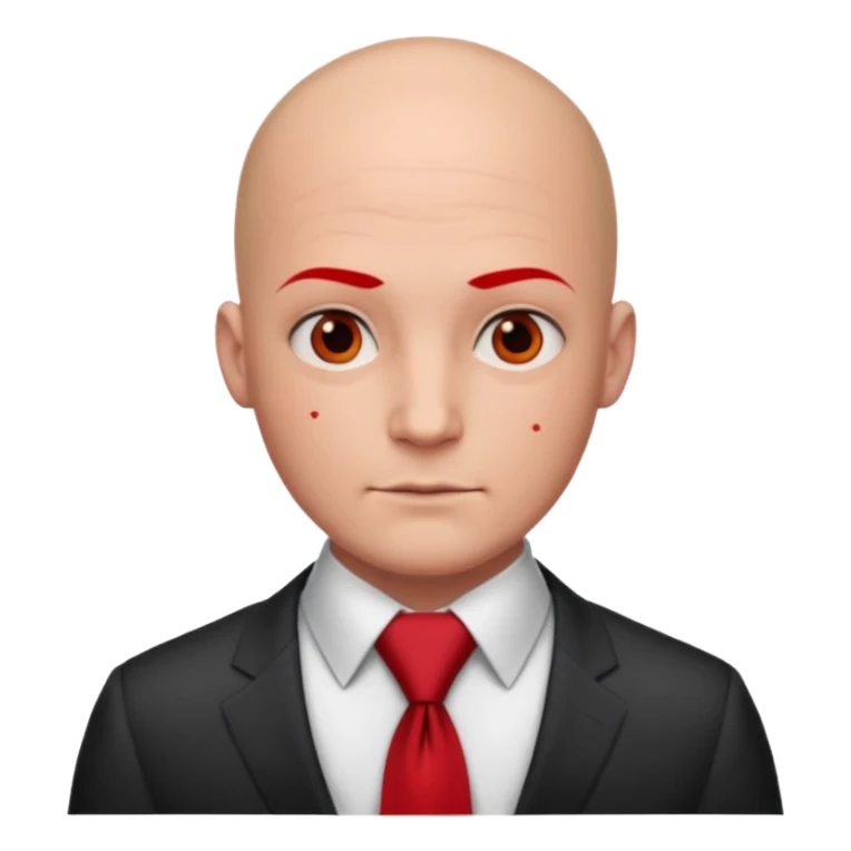 man Bald with red necktie, red dress, tattoos on face, square face. sticker