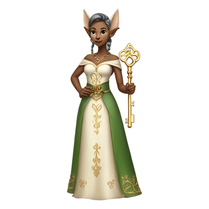 an elf woman login holding a big key sticker