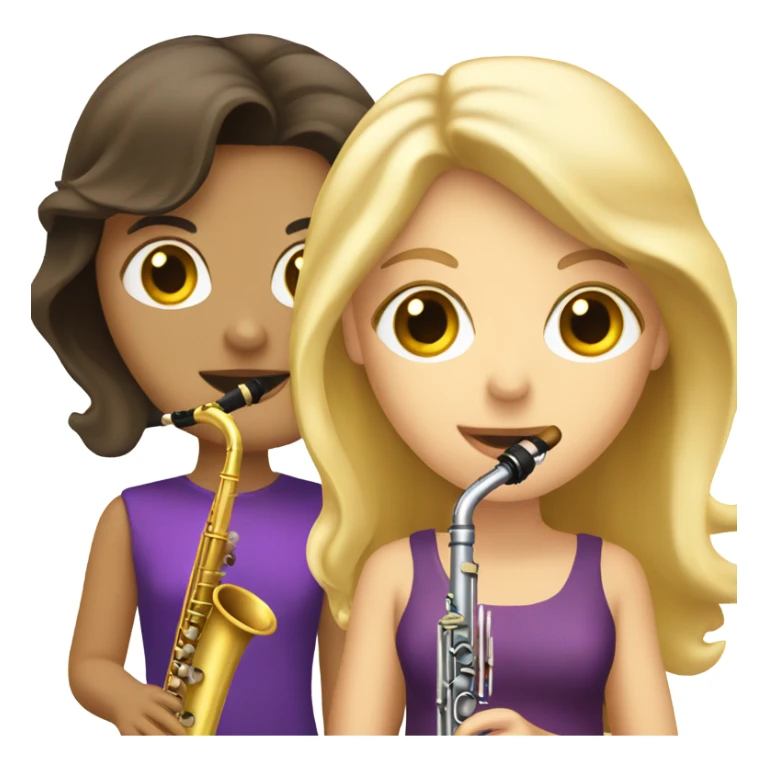 Brunette with a clarinet and a Blondie with a trumpet sticker