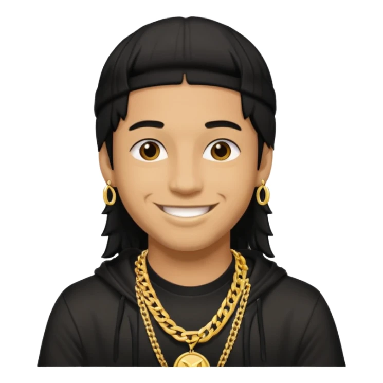 floating head, black hair, gold rapper chain sticker