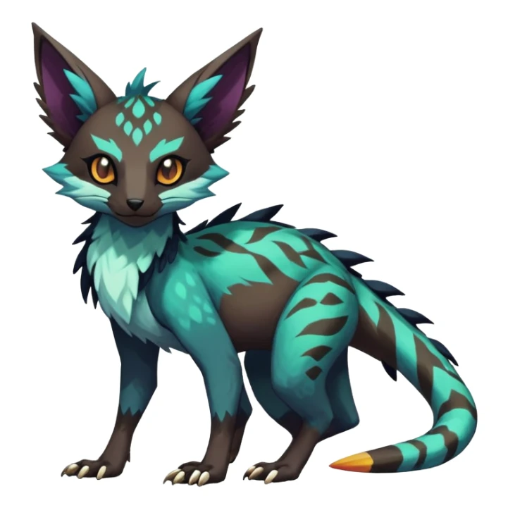 Rare realistic dark edgy badass epic pretty beautiful handsome gorgeous aesthetic colorful vibrant Vernid-Trico-species-Fakemon-creature by LiLaiRa, 4 legs, 1 tail, random markings, (full body) sticker