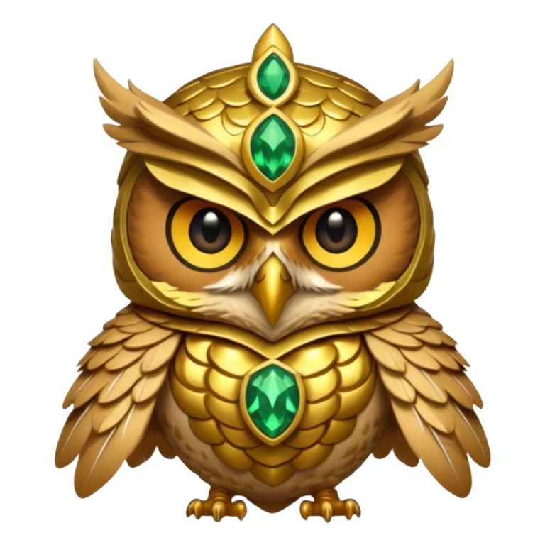 owl warrior wearing golden armor embedded with emerald jewels sticker