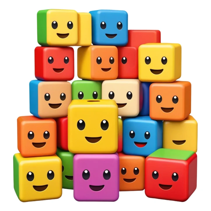 A stack of colorful toy blocks, each with adorable faces and expressions sticker