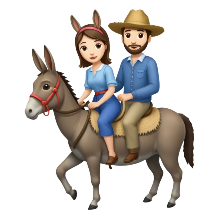 a lady on a donkey while the man is walking alongside the donkey sticker