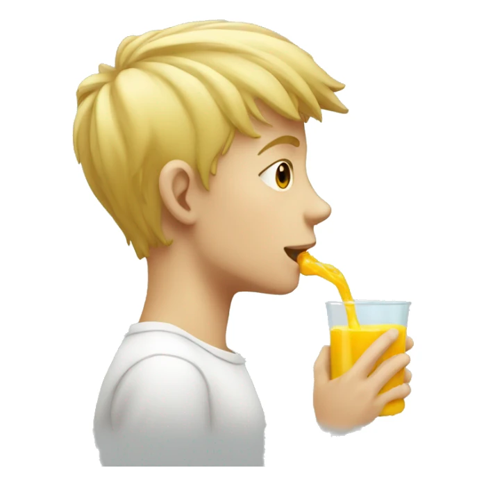 A blonde boy sucking juice, profile view sticker