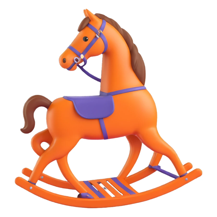 Hermès-style rocking horse, 3D, orange leather, luxury, elegant, no text sticker