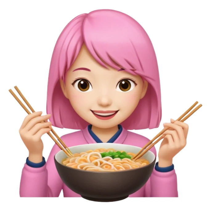 Pink girl eating noodle sticker