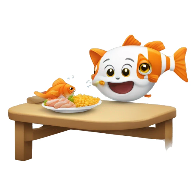 Un chat en train de manger un poisson clown sticker