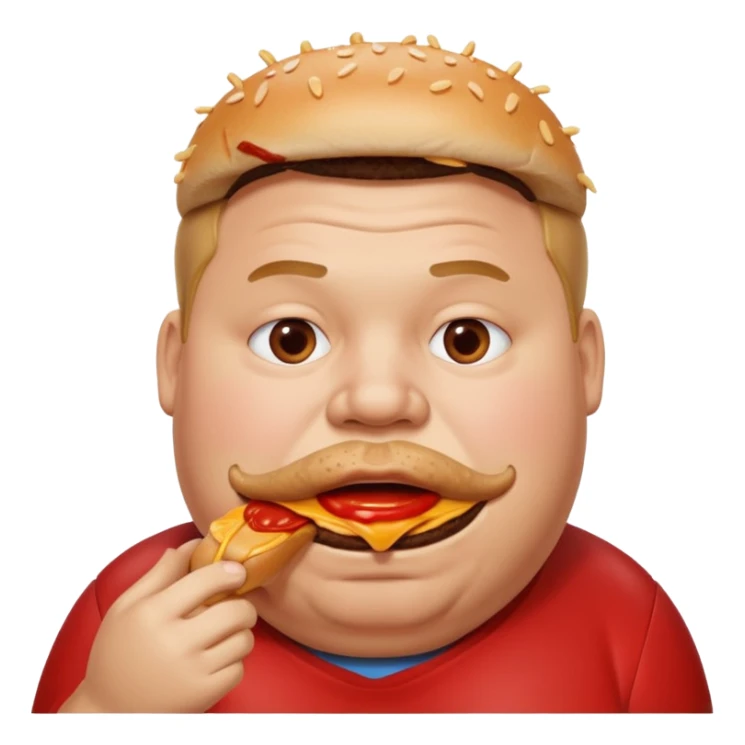 A fat guy eating a burger with ketchup all over his mouth sticker