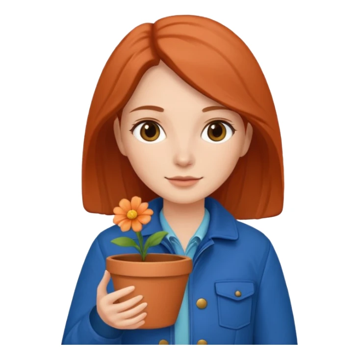 woman holding a flower pot in jacket sticker