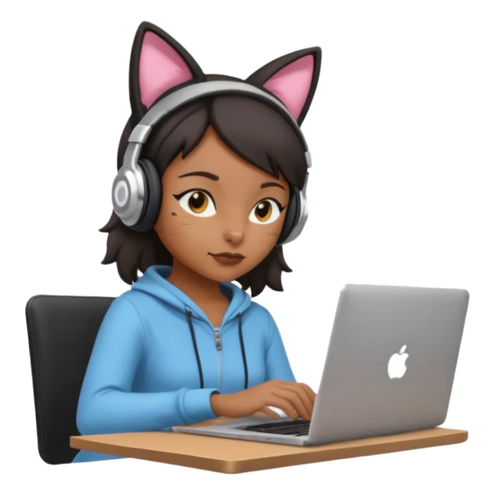 black girl who works remotely through a laptop with cat ear headphones sticker