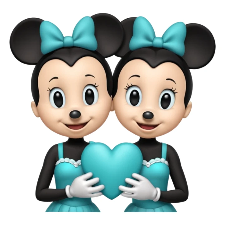 Mickey Mouse and Minnie Mouse with a teal blue heart  sticker