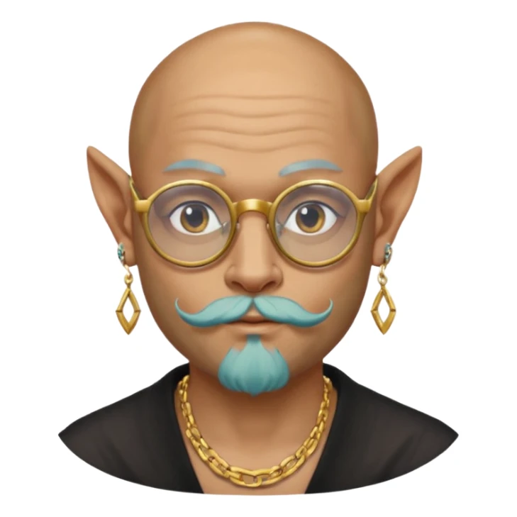 bald man with long goat beard and parti glasses and big gold ring earring and face tattoed sticker