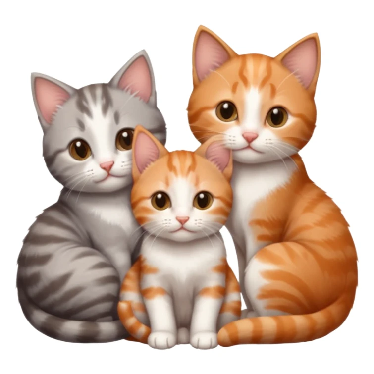 3 tiny kittens cuddling together all different colours, the first one is grey and white, the second is ginger and white and the third is brown tabby and white sticker