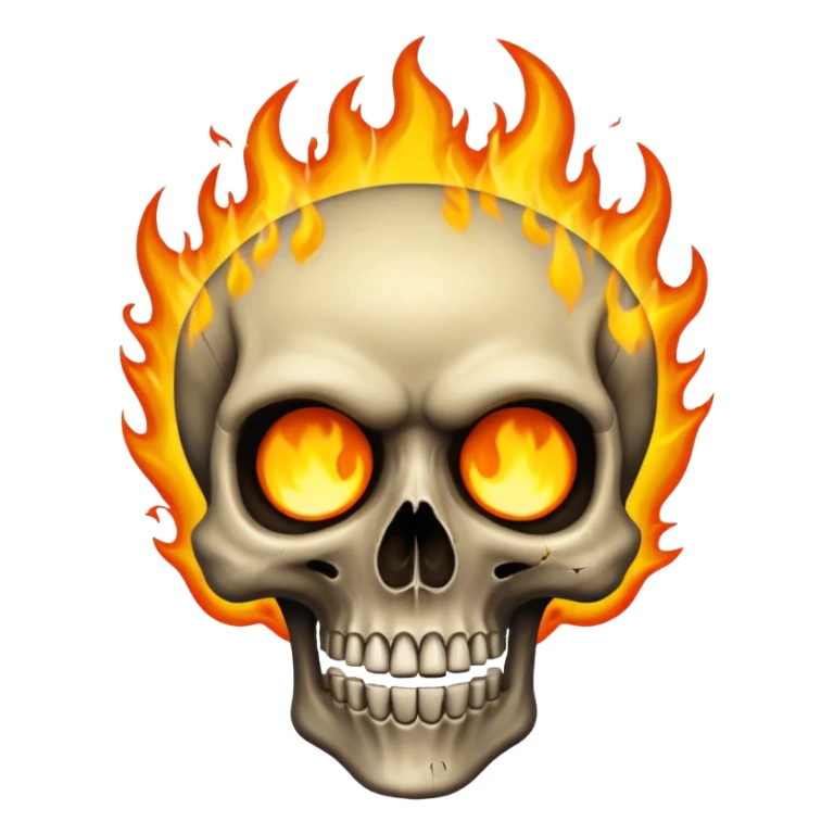 A burning skull with fire coming out of where the eyes sticker
