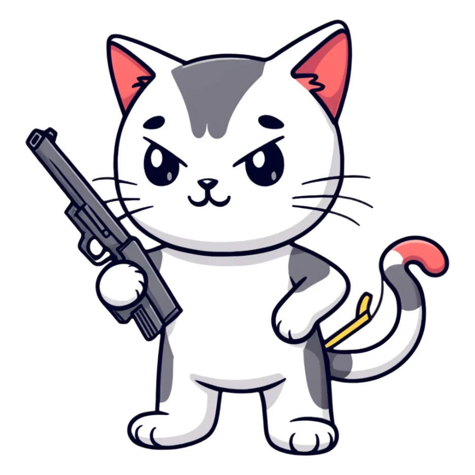 cartoon sticker of a cat holding a gun sticker
